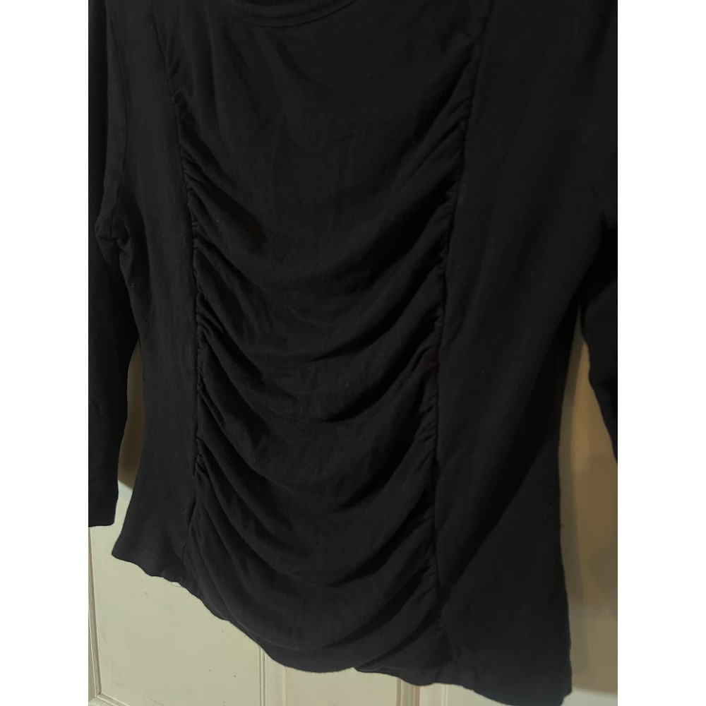 Thalia Sodi Ruched Front Top XL Minimalist Black 3/4 Sleeve Scoop Neck - Picture 3 of 5